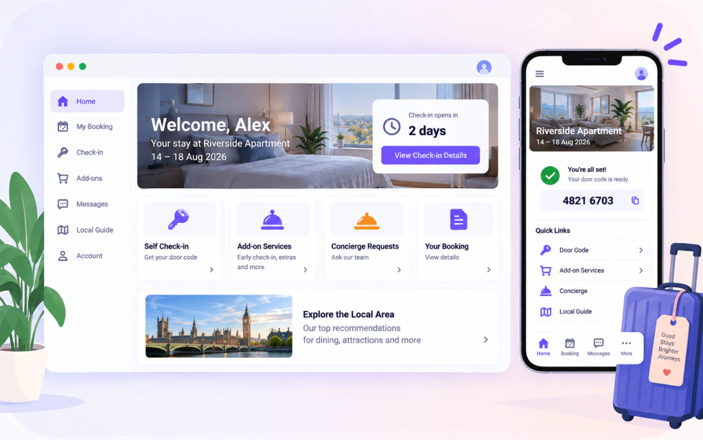 HAPA Cloud PMS guest portal where guests view their booking, check-in details and property information